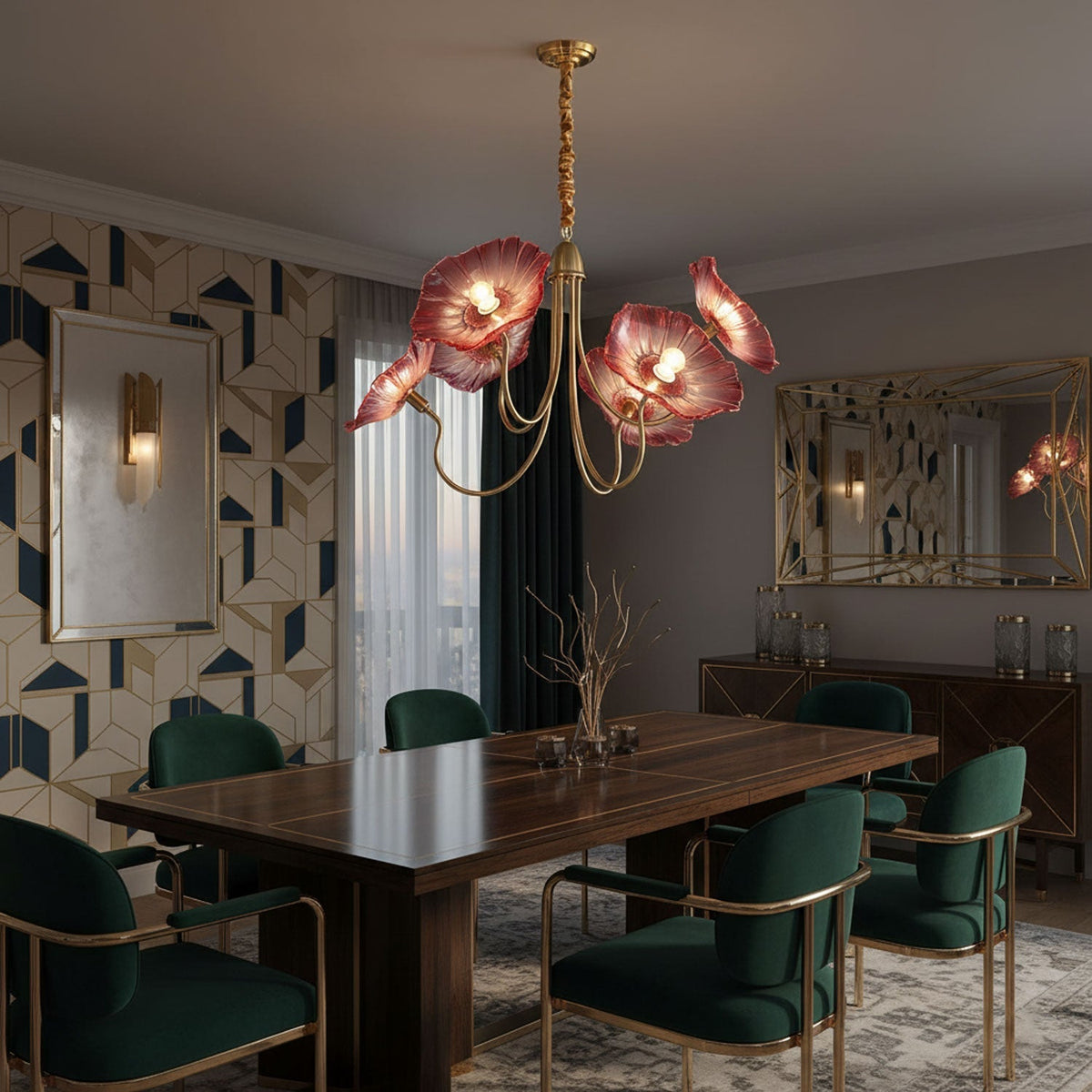 Candelabru din sticlă cu frunze de lotus VKL-1008