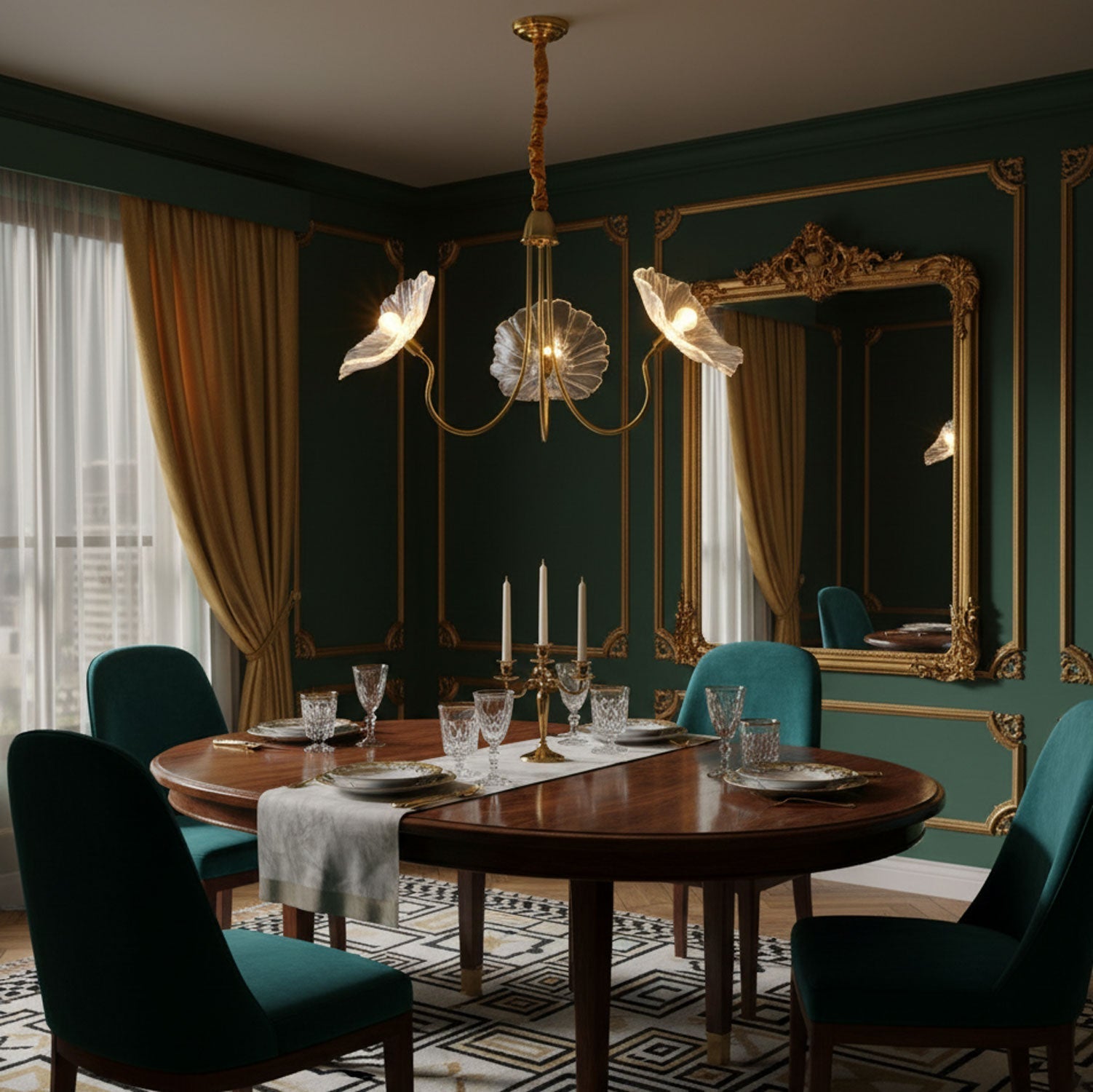 Candelabru din sticlă cu frunze de lotus VKL-1008
