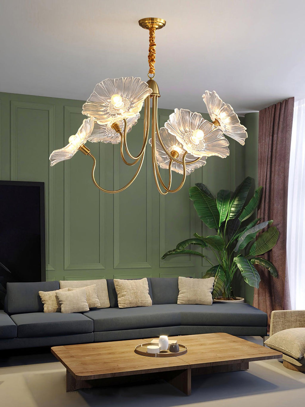Candelabru din sticlă cu frunze de lotus VKL-1008