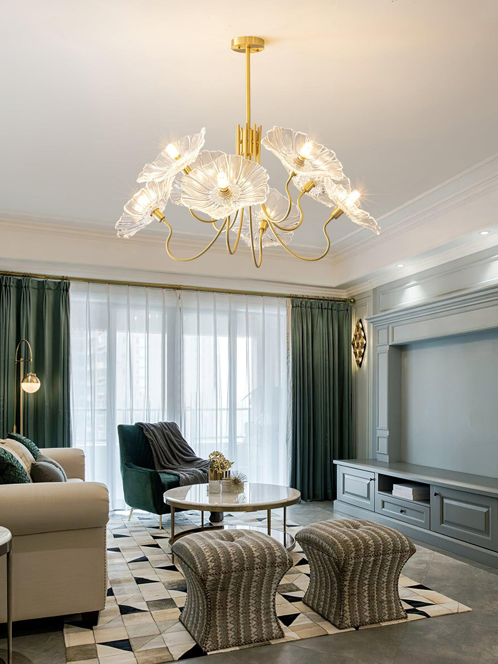 Candelabru din sticlă cu frunze de lotus VKL-1008