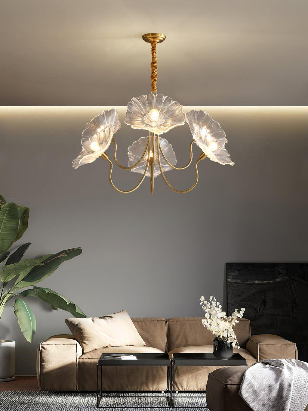 Candelabru din sticlă cu frunze de lotus VKL-1008