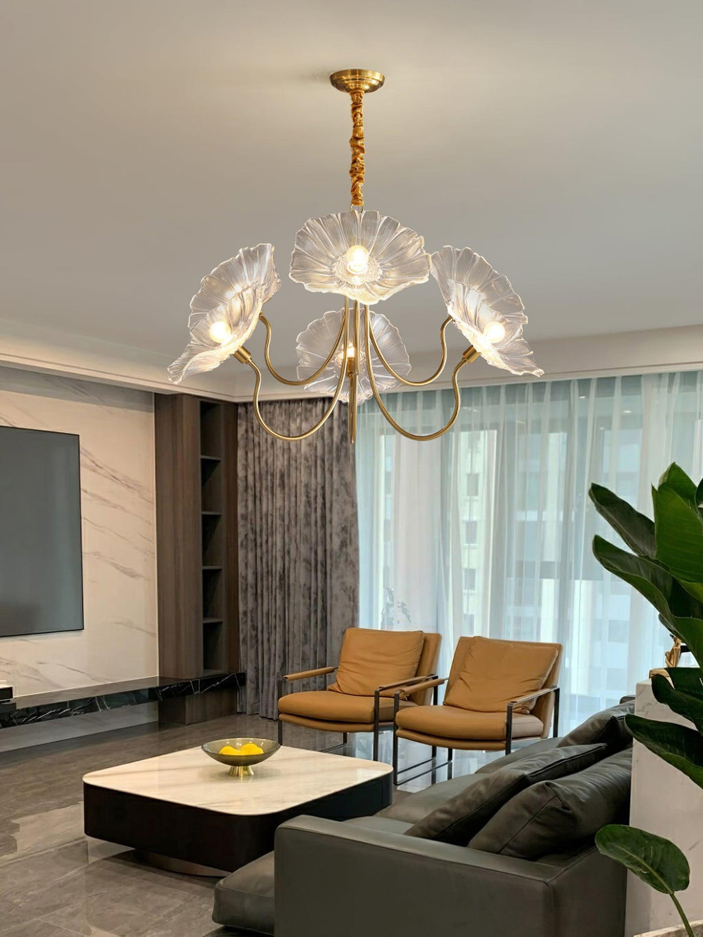 Candelabru din sticlă cu frunze de lotus VKL-1008