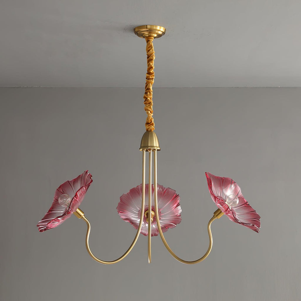 ثريا لوسترا بثلاثة رؤوس — تصميم زجاج بلوري على شكل ورقة لوتس