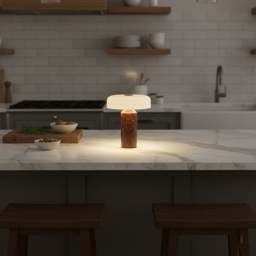 Lampă de masă Lunara din marmură — Siluetă rotunjită, bază espresso intens