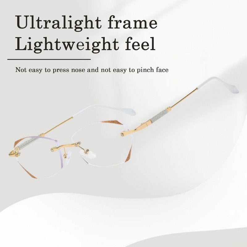 Lunettes pour femmes sans monture avec diamant, anti-lumière bleue, presbytie