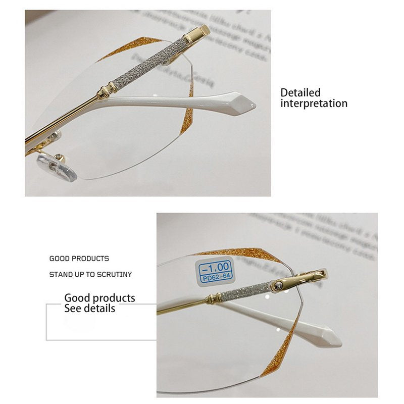Lunettes pour femmes sans monture avec diamant, anti-lumière bleue, presbytie