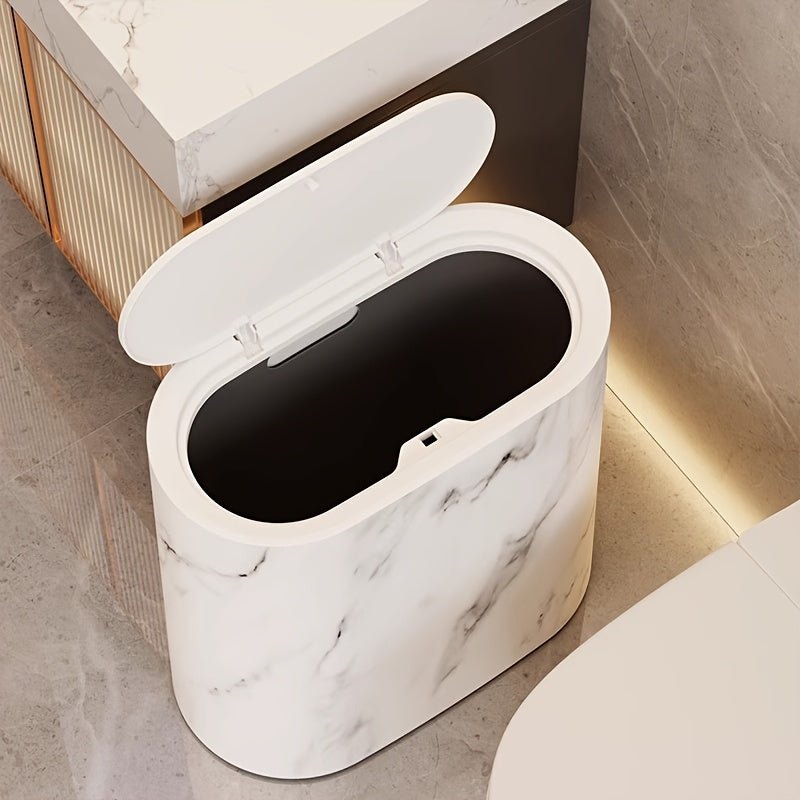 Modern İç Mekanlar için Şık Oval Mermer Desenli Çöp Kutusu