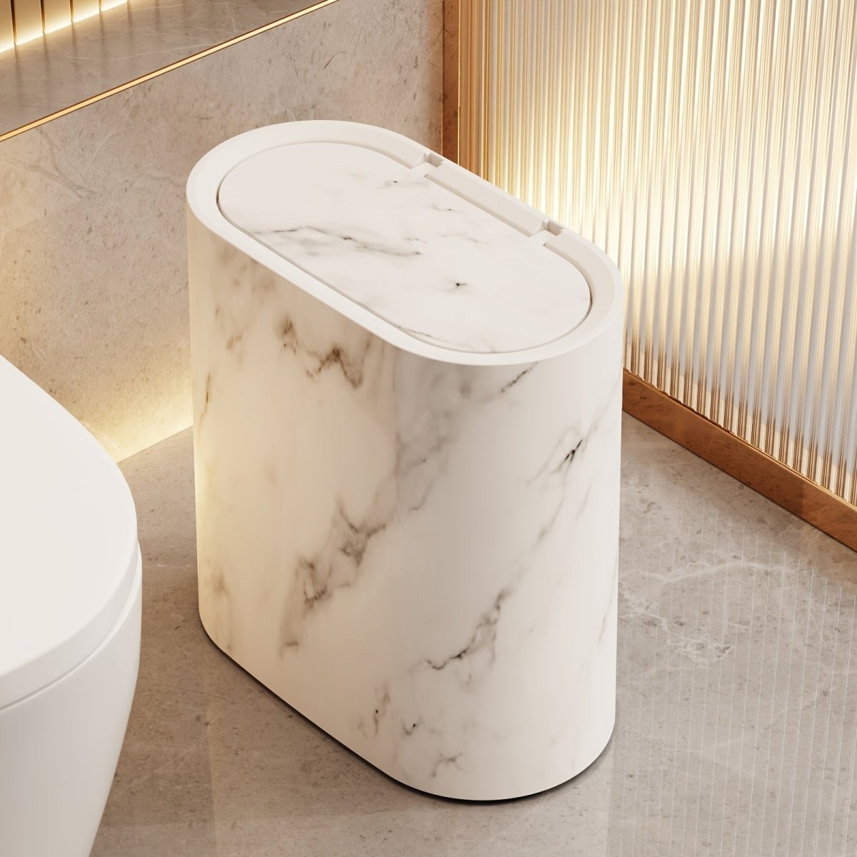 Modern İç Mekanlar için Şık Oval Mermer Desenli Çöp Kutusu
