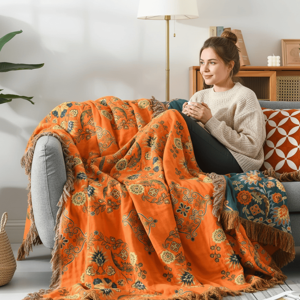Couverture double face CozyNova couleur souci pour les amateurs de câlins, confort toute saison