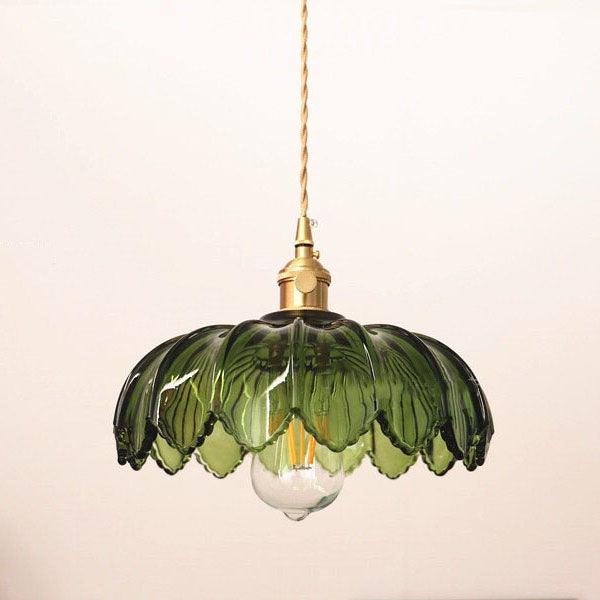 Glass Lotus Flower Pendant LED Light in Vintage Style - Bulb Included