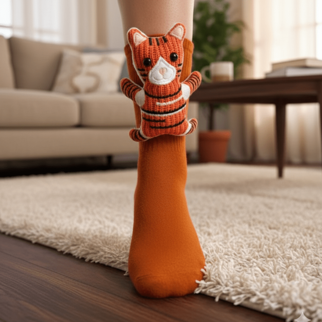 CozyNest House Socks For Home Relaxation With 3D Animal Accent And Non Slip
