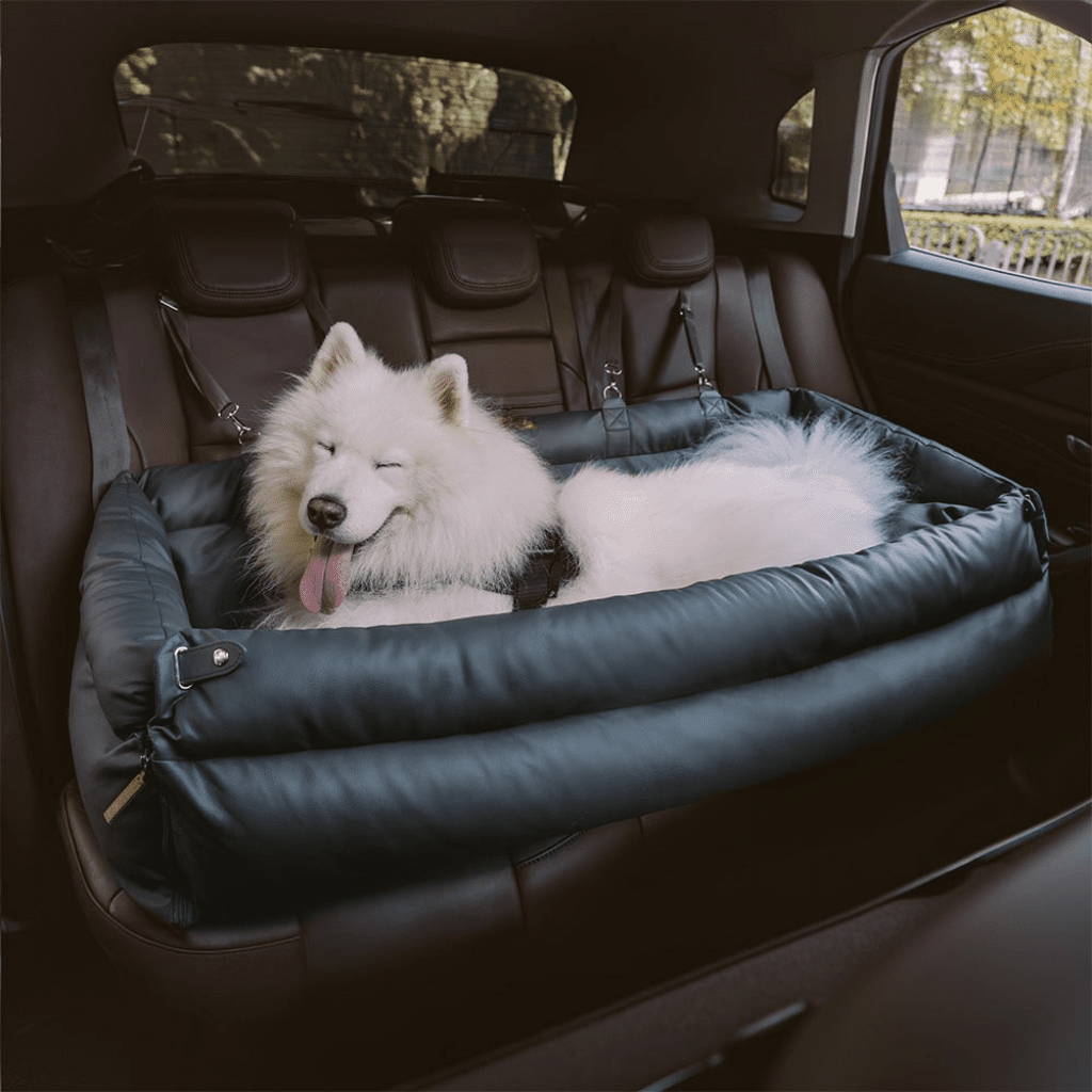PawLux Elite Cama-asiento grande para coche para perros, de piel sintética prémium y antideslizante