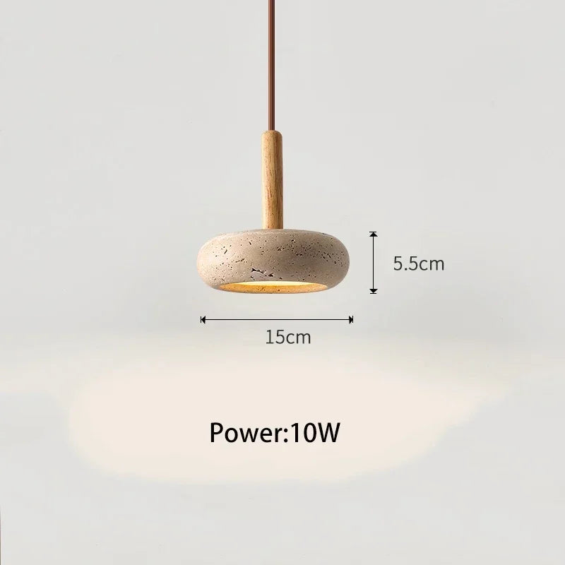 Taklampe i travertinstein med LED for stue og soverom