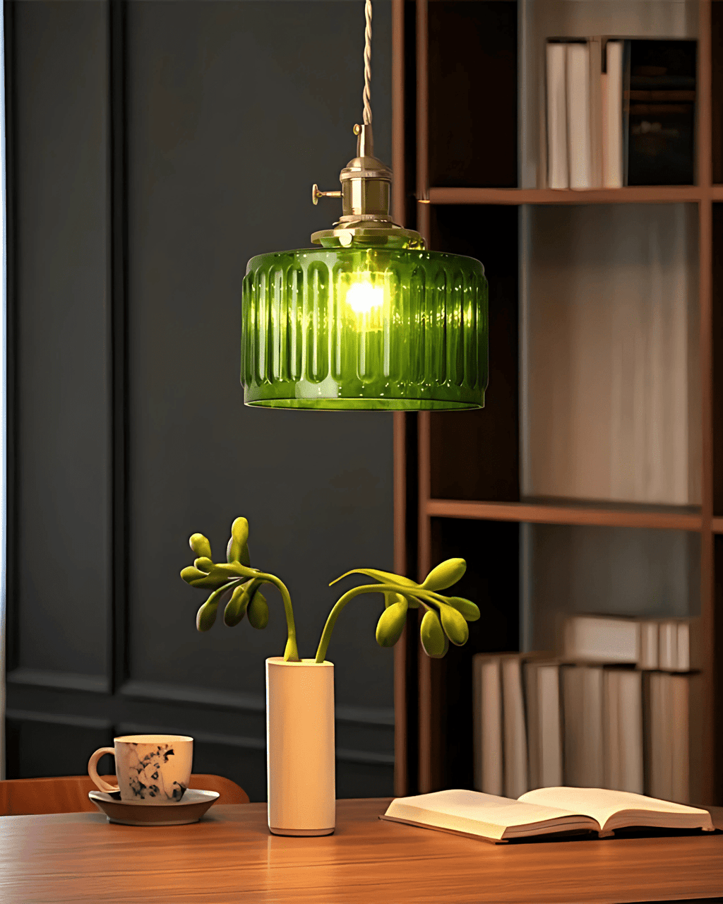 Lucerne Verdant Pendant Light With Emerald Glass Brass