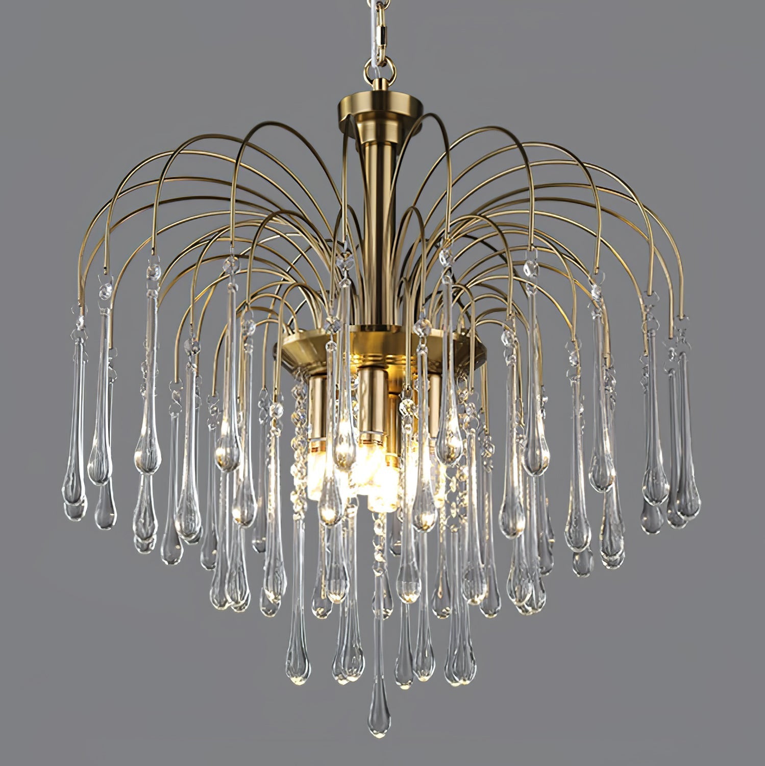 Lampadario Maltose — cascata di ottone e cristallo
