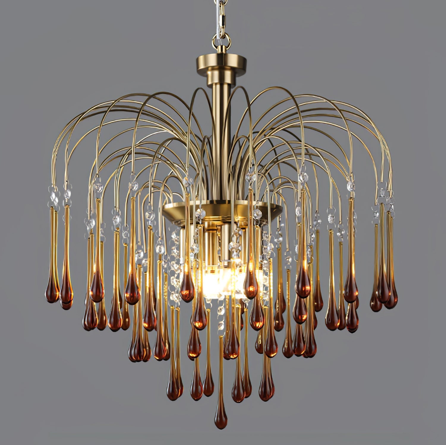 Lampadario Maltose — cascata di ottone e cristallo