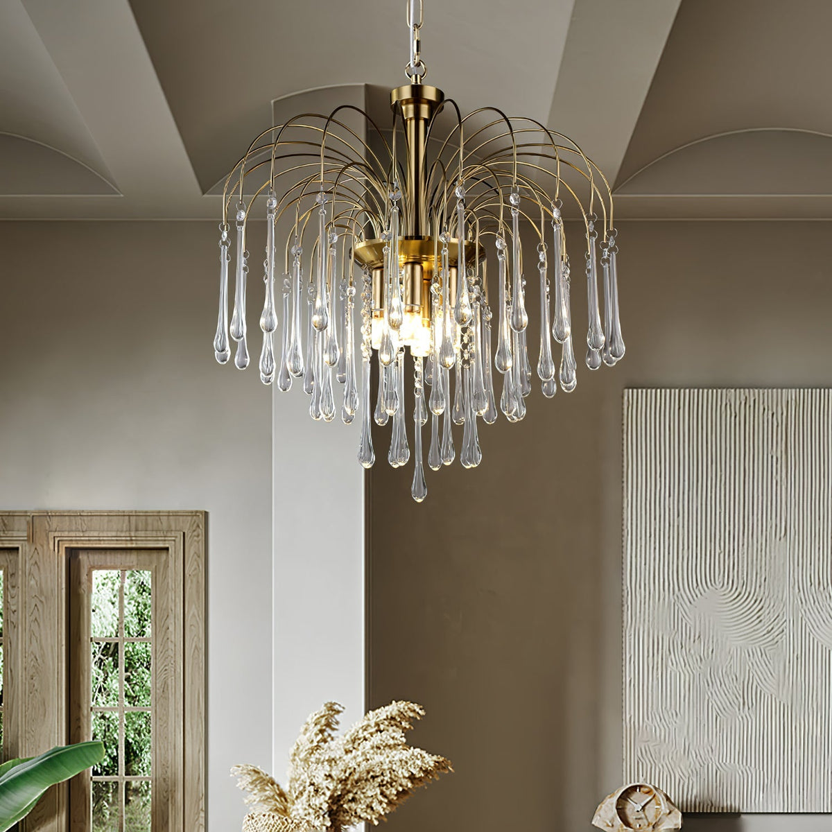 Lampadario Maltose — cascata di ottone e cristallo