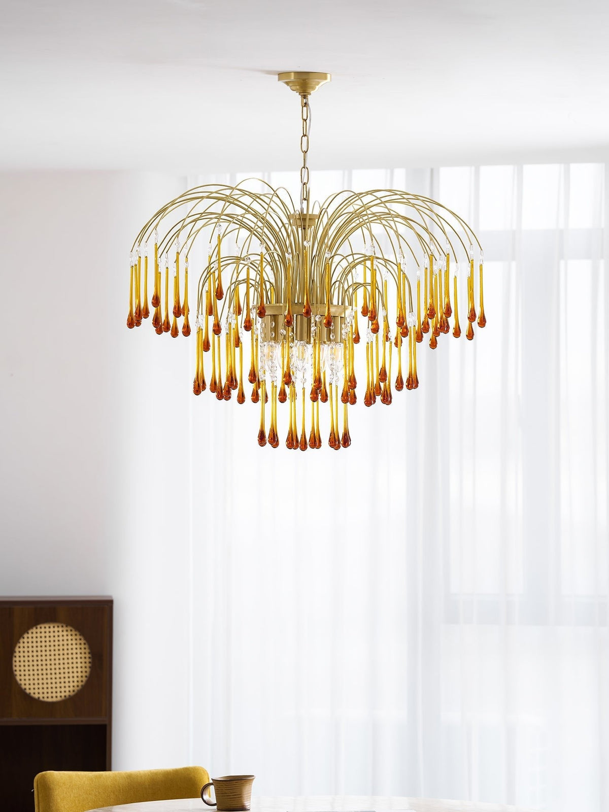 Lampadario Maltose — cascata di ottone e cristallo