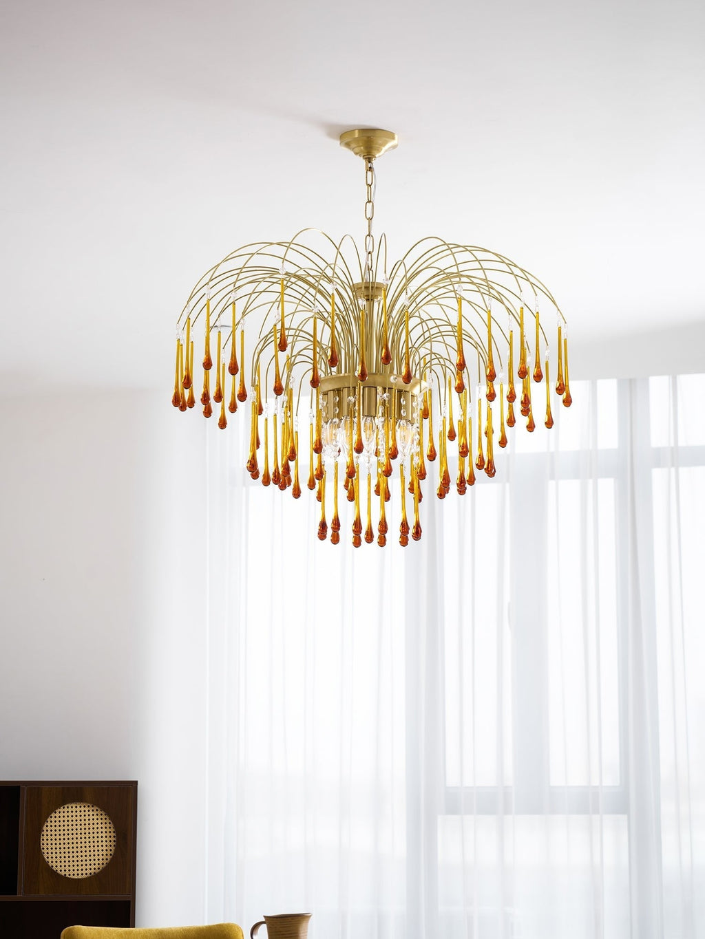 Lampadario Maltose — cascata di ottone e cristallo