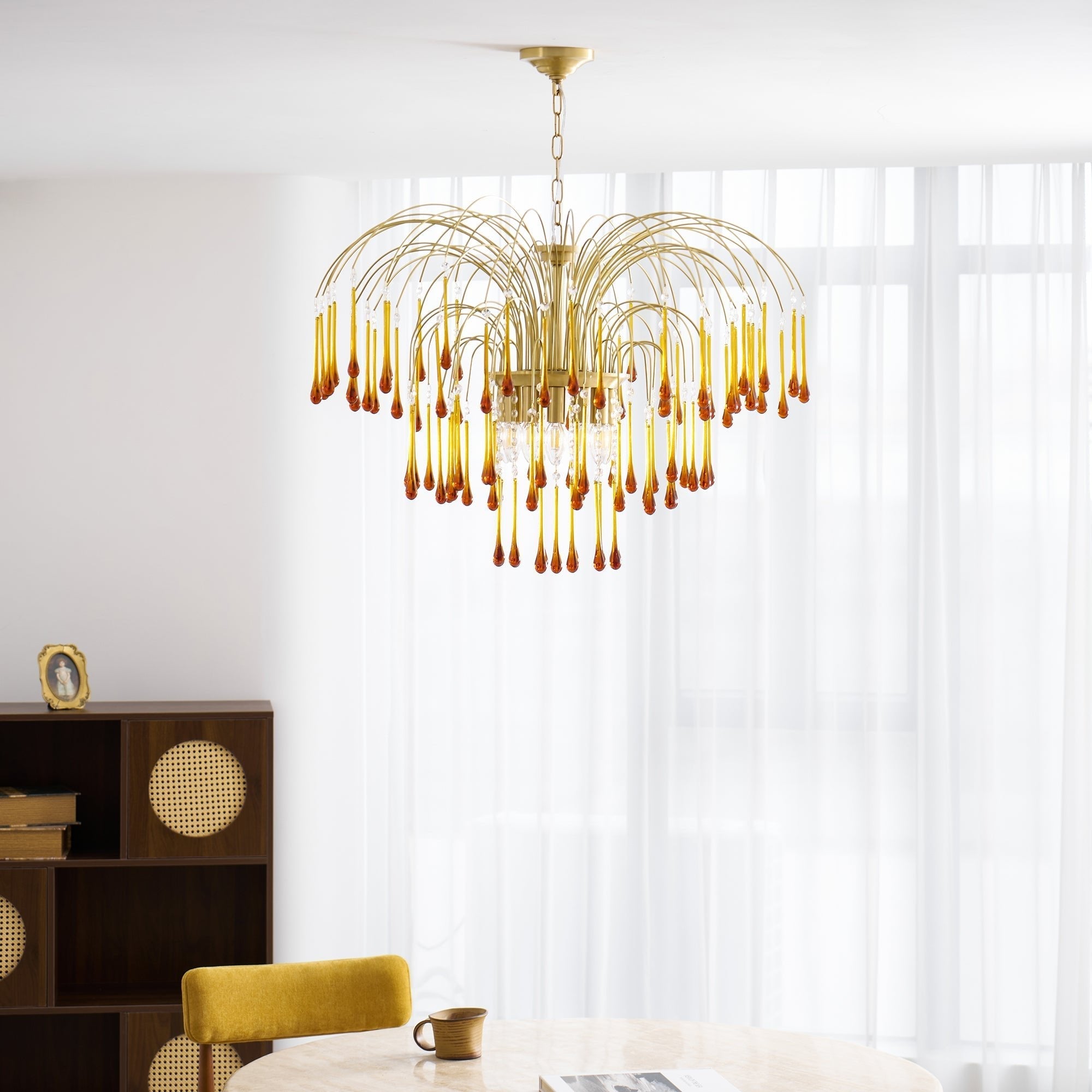 Lampadario Maltose — cascata di ottone e cristallo
