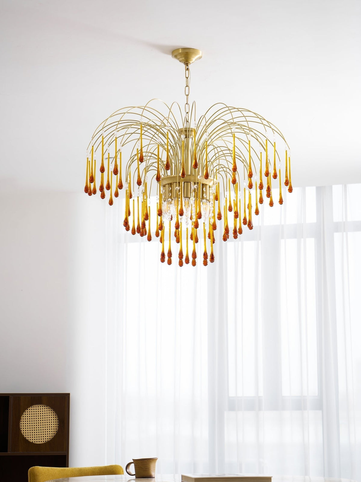Lampadario Maltose — cascata di ottone e cristallo