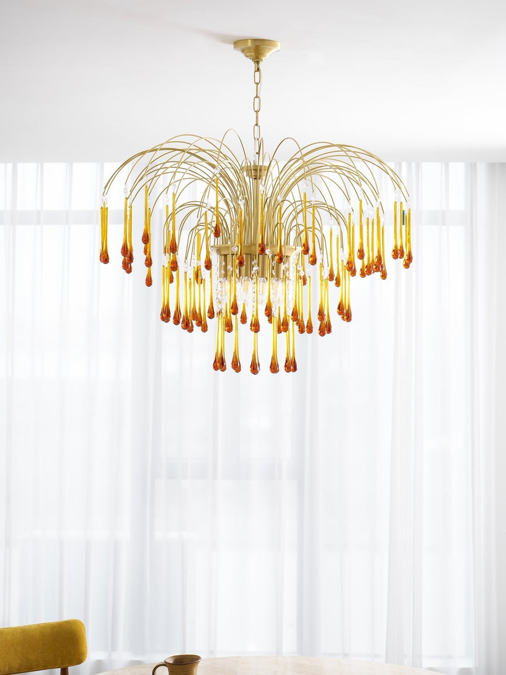 Lampadario Maltose — cascata di ottone e cristallo