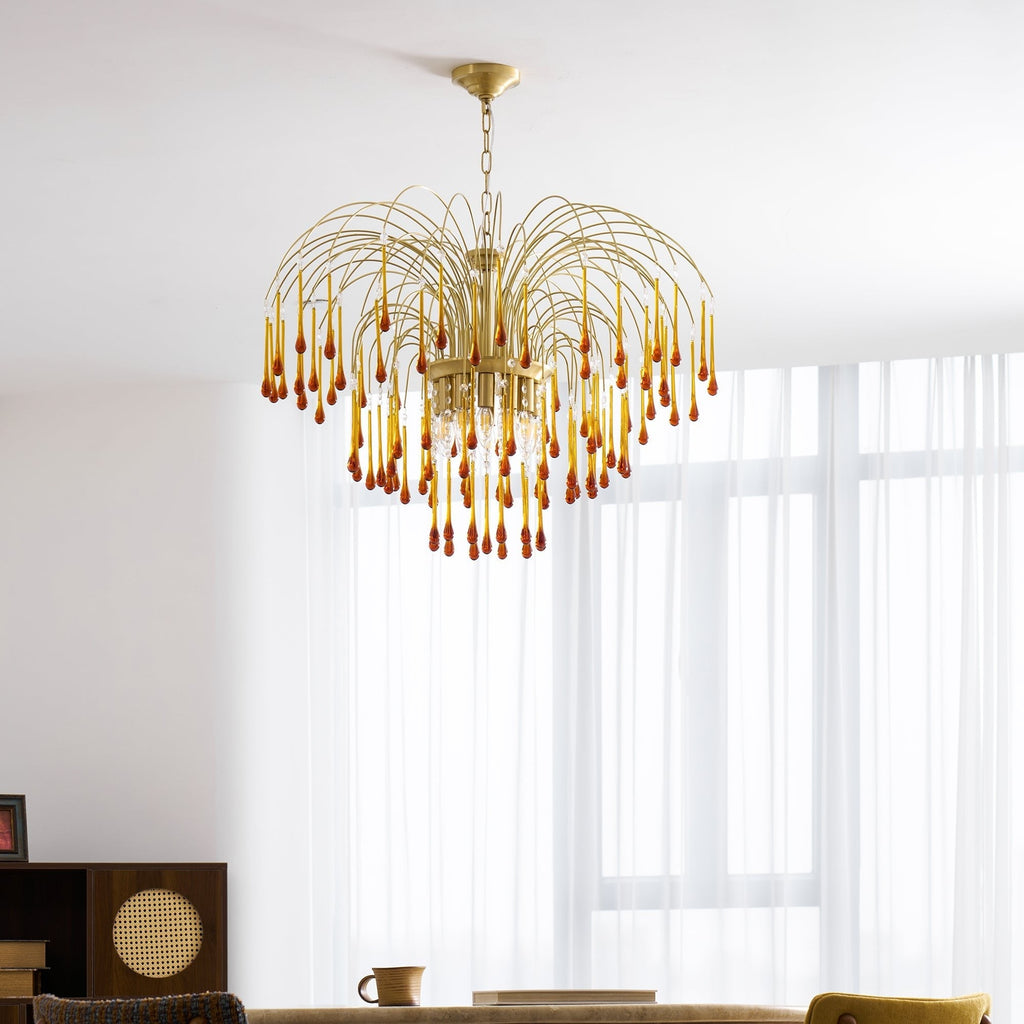 Lampadario Maltose — cascata di ottone e cristallo
