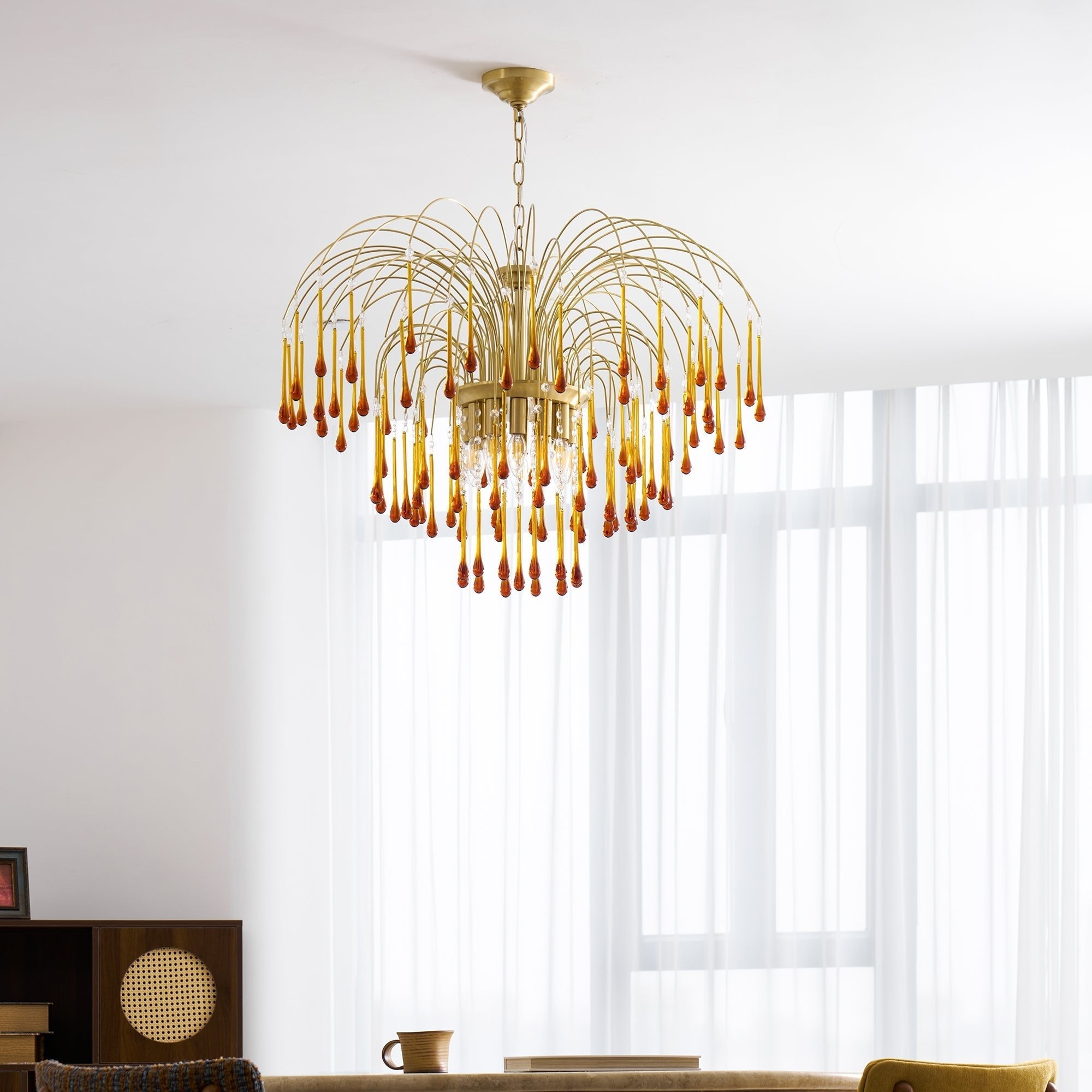 Lampadario Maltose — cascata di ottone e cristallo