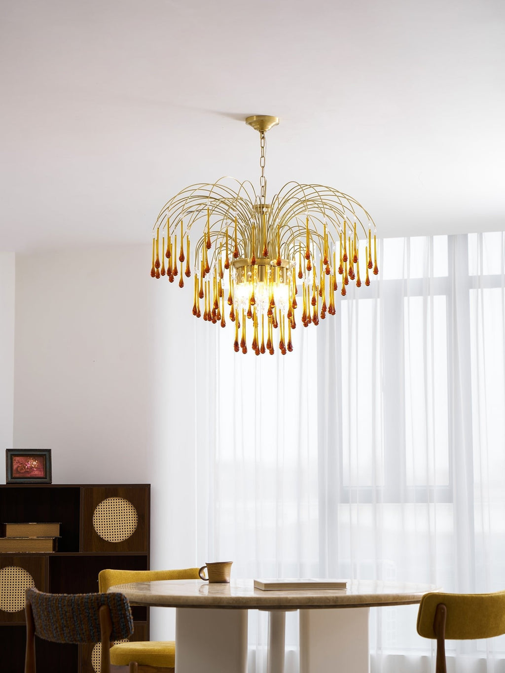Lampadario Maltose — cascata di ottone e cristallo