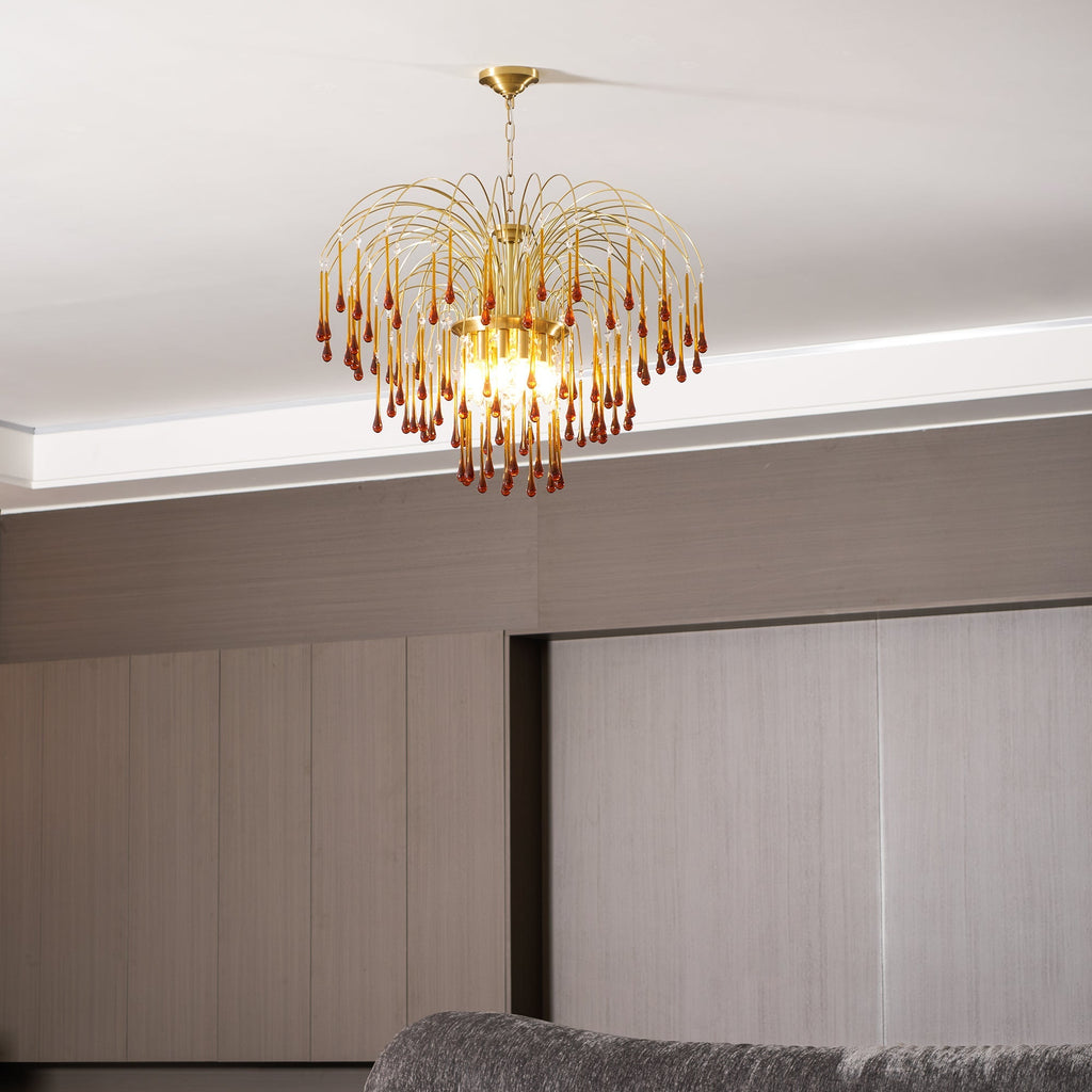 Lampadario Maltose — cascata di ottone e cristallo