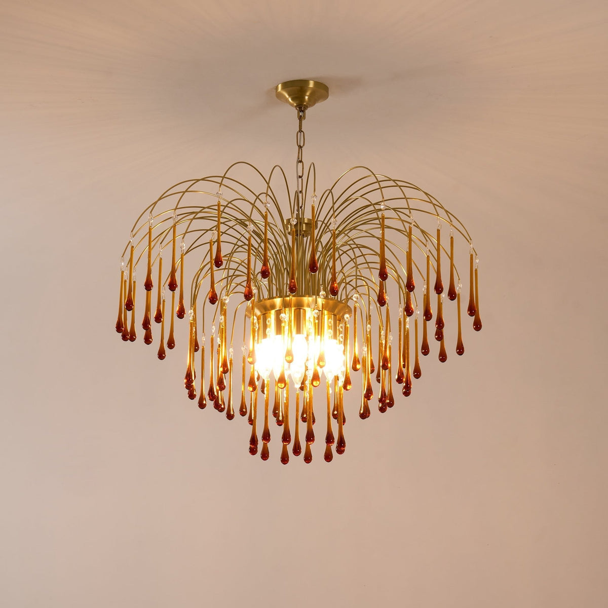 Lampadario Maltose — cascata di ottone e cristallo