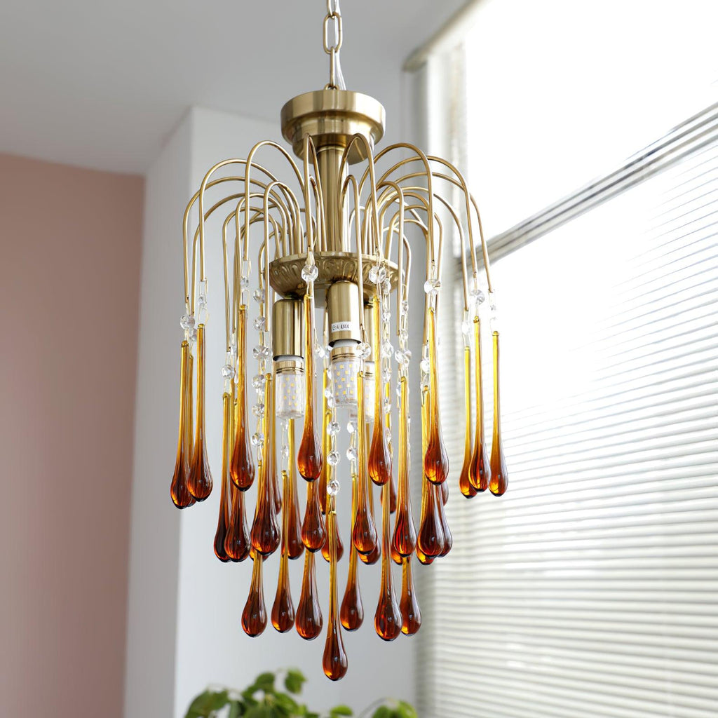 Lampadario Maltose — cascata di ottone e cristallo