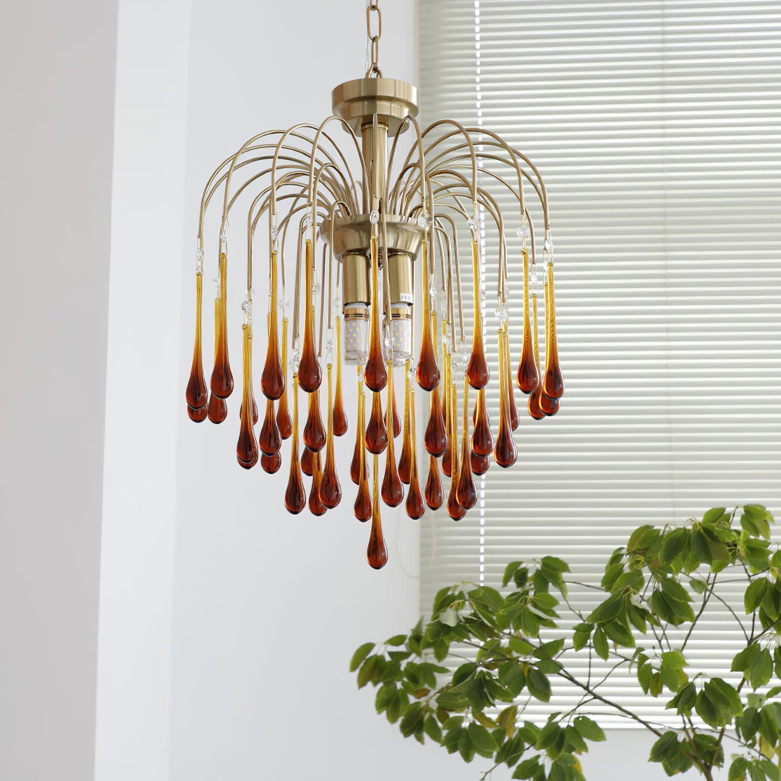 Lampadario Maltose — cascata di ottone e cristallo
