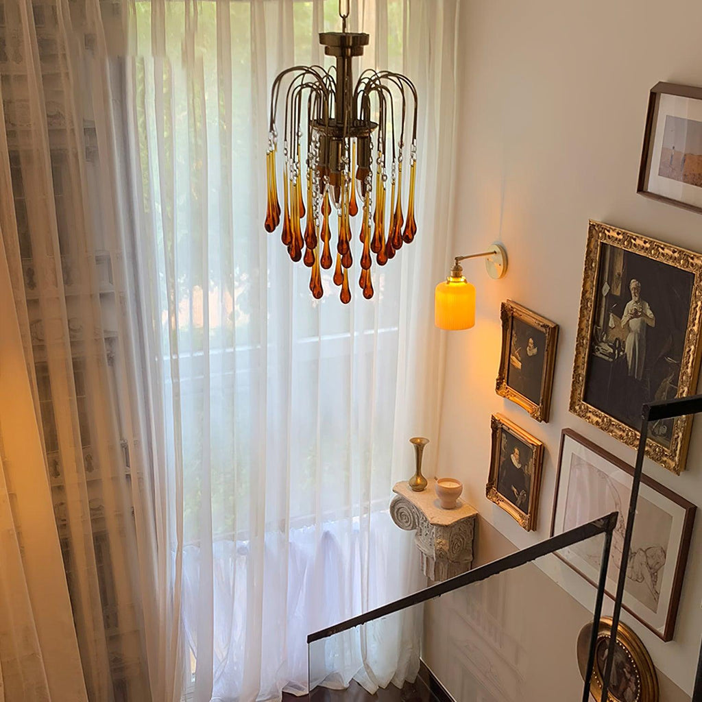 Lampadario Maltose — cascata di ottone e cristallo