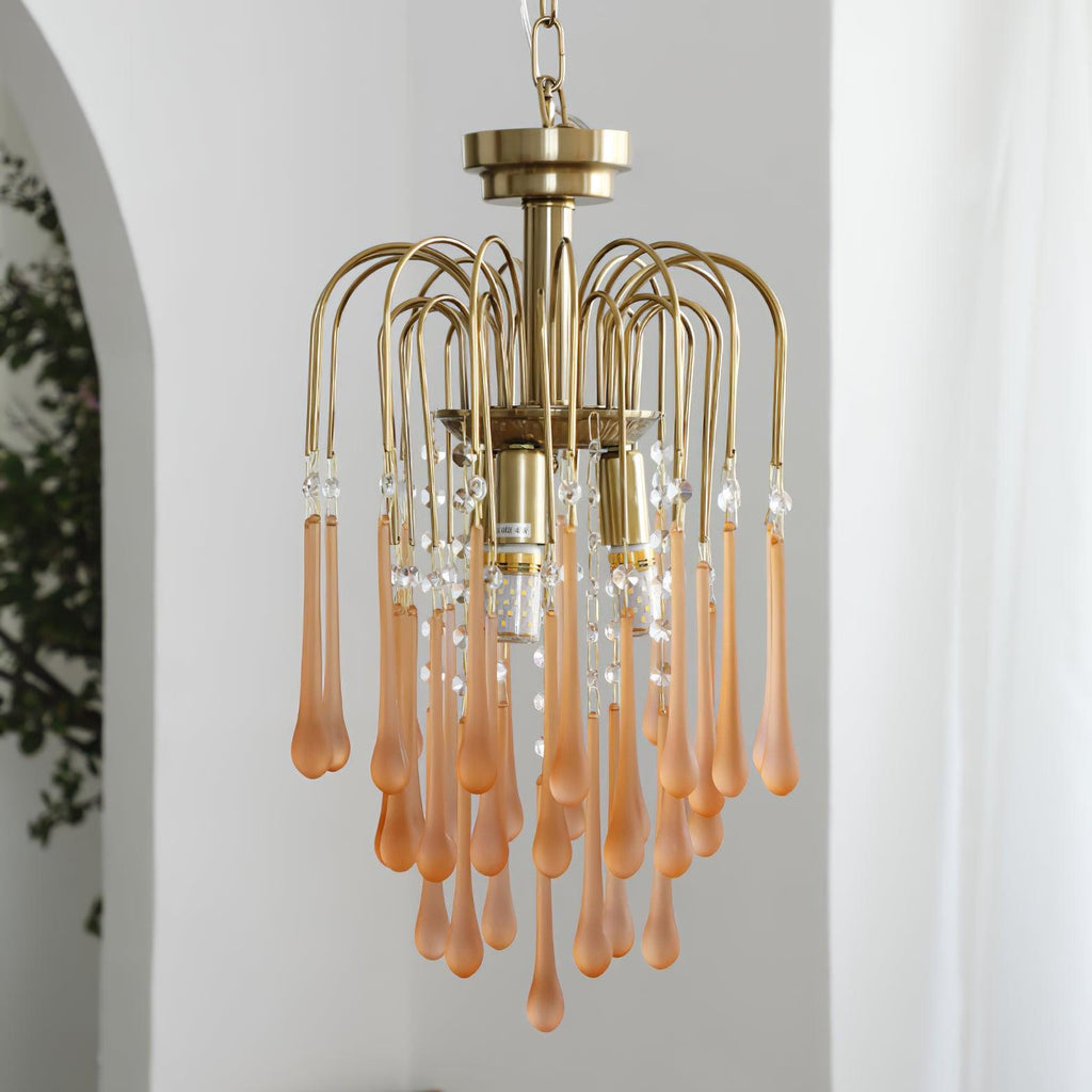 Lampadario Maltose — cascata di ottone e cristallo