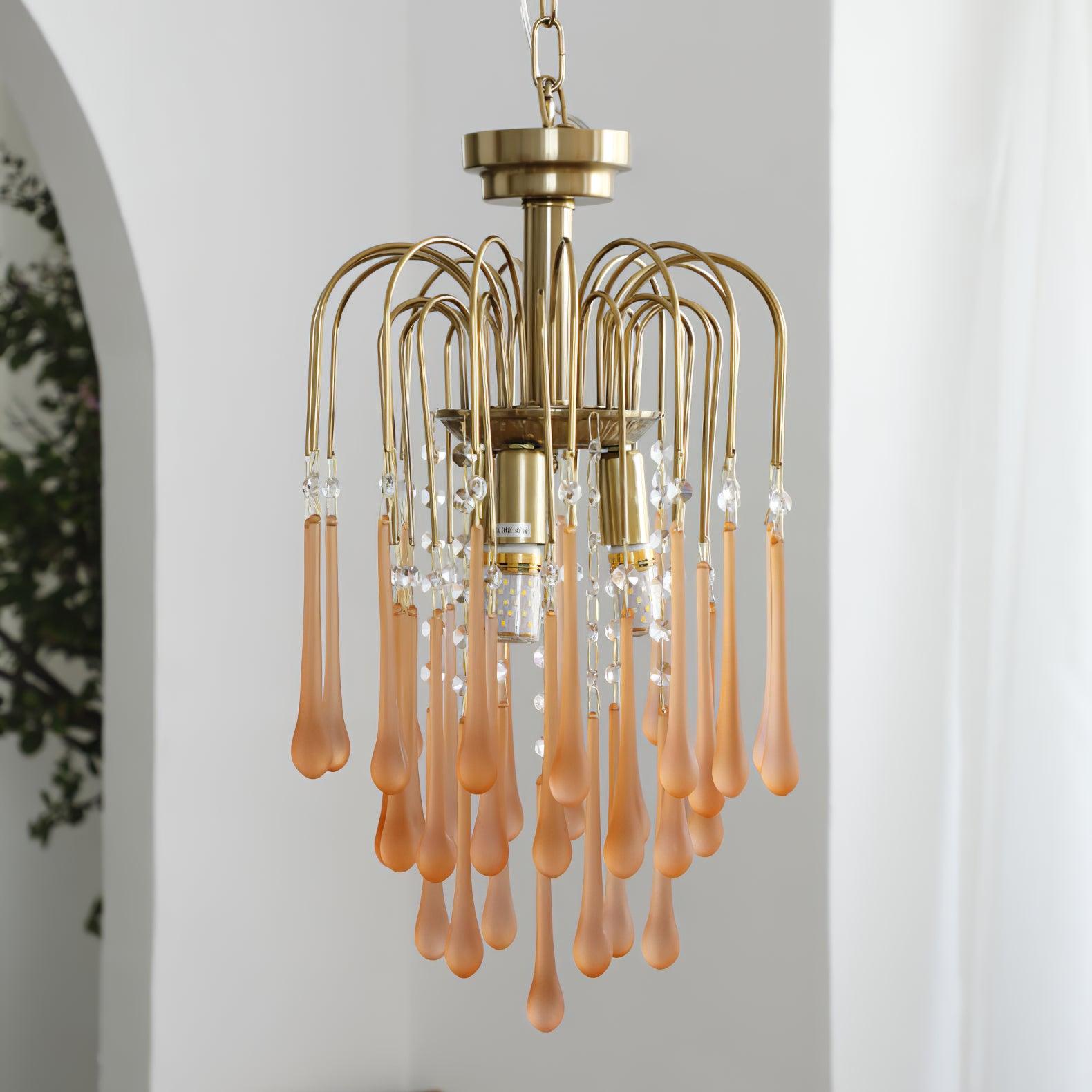 Lampadario Maltose — cascata di ottone e cristallo