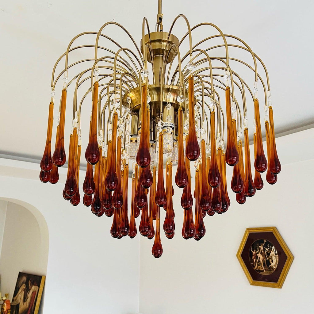 Lampadario Maltose — cascata di ottone e cristallo