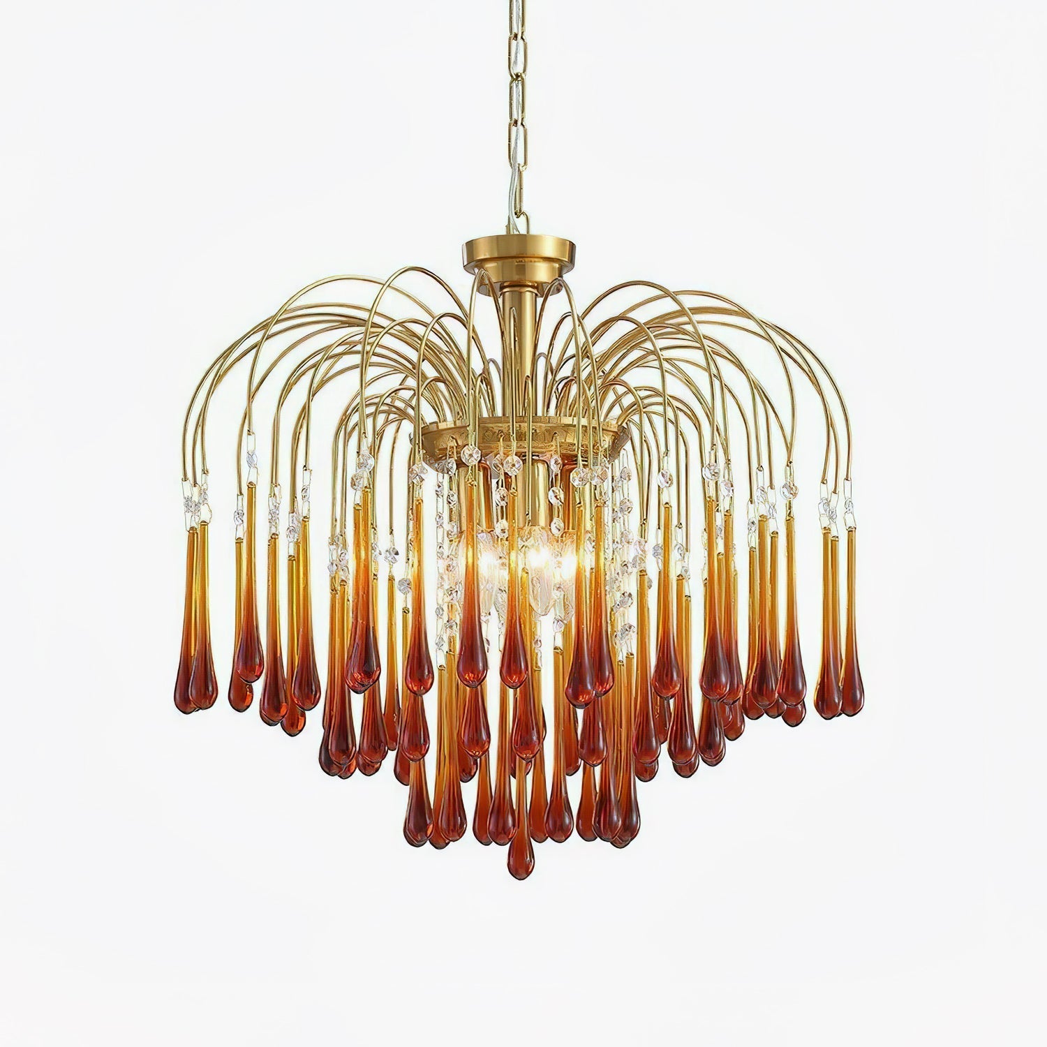 Lampadario Maltose — cascata di ottone e cristallo