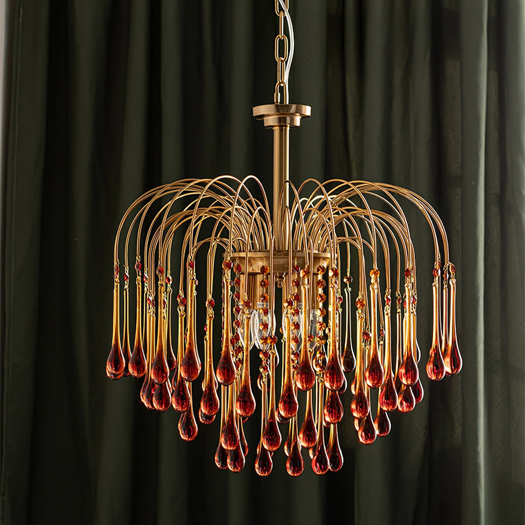 Lampadario Maltose — cascata di ottone e cristallo
