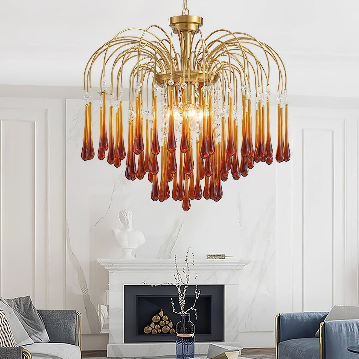 Lampadario Maltose — cascata di ottone e cristallo