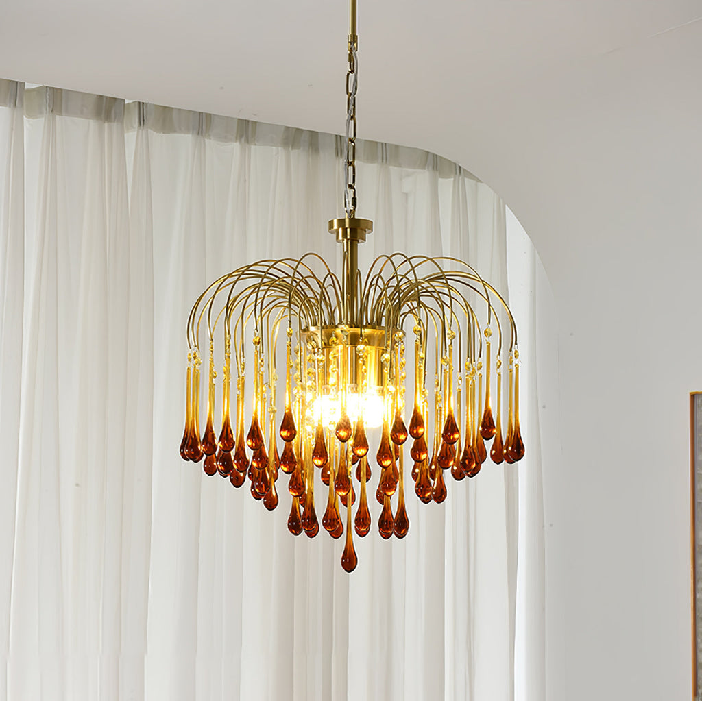 Lampadario Maltose — cascata di ottone e cristallo