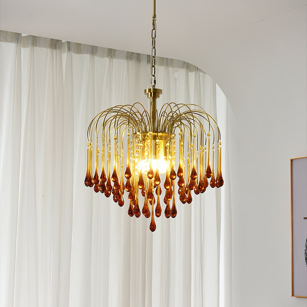 Lampadario Maltose — cascata di ottone e cristallo