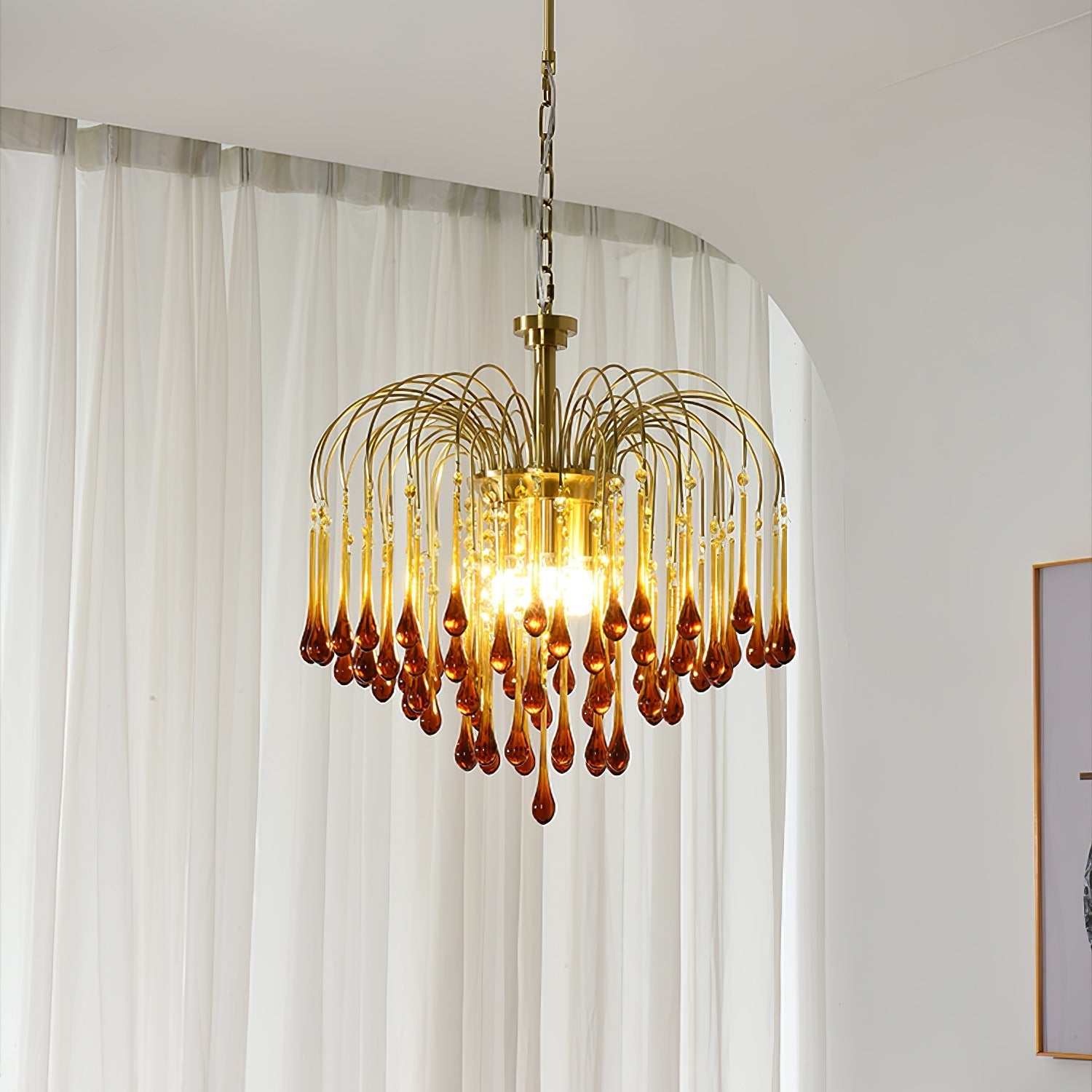 Lampadario Maltose — cascata di ottone e cristallo