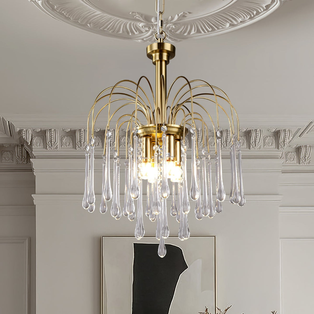 Lampadario Maltose — cascata di ottone e cristallo