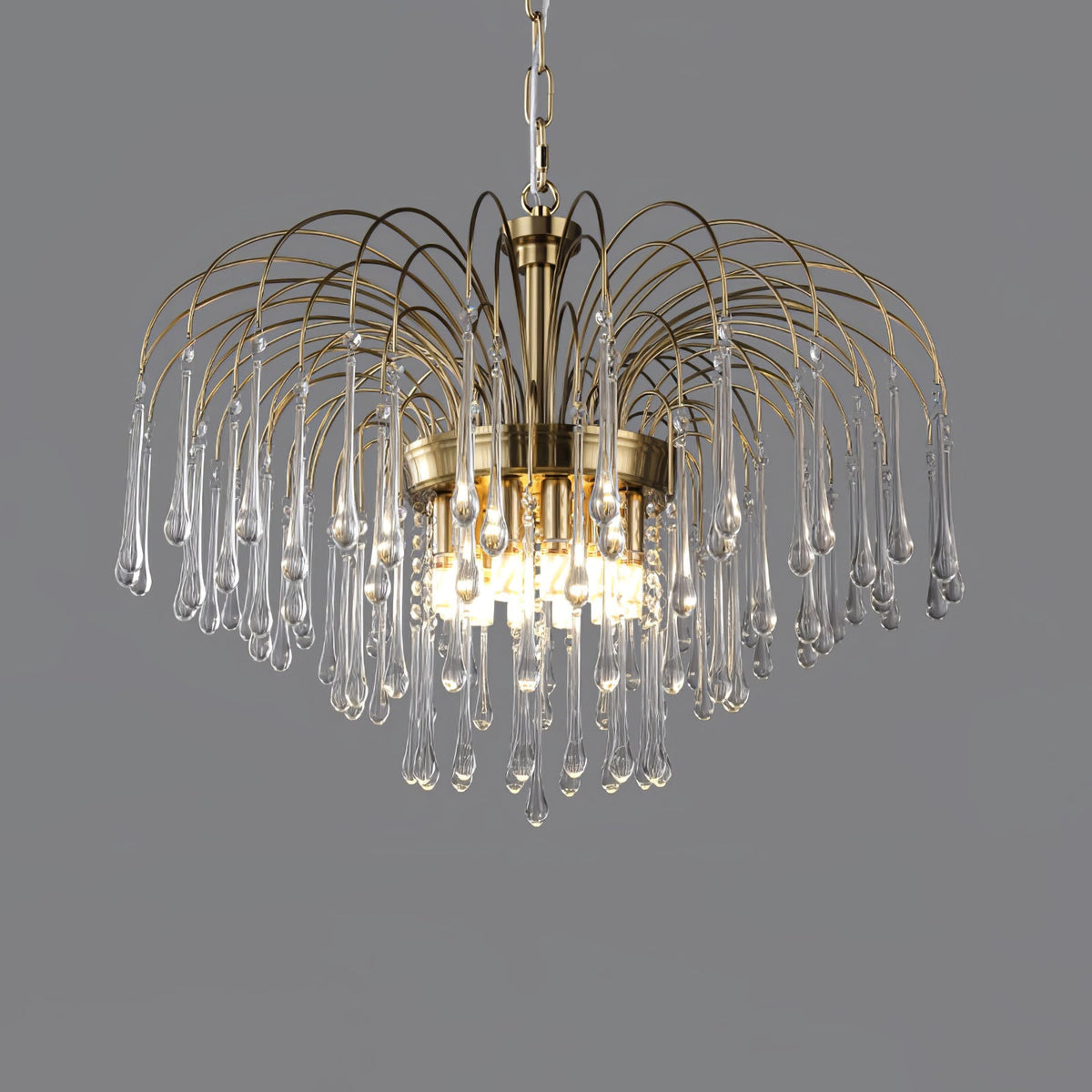 Lampadario Maltose — cascata di ottone e cristallo