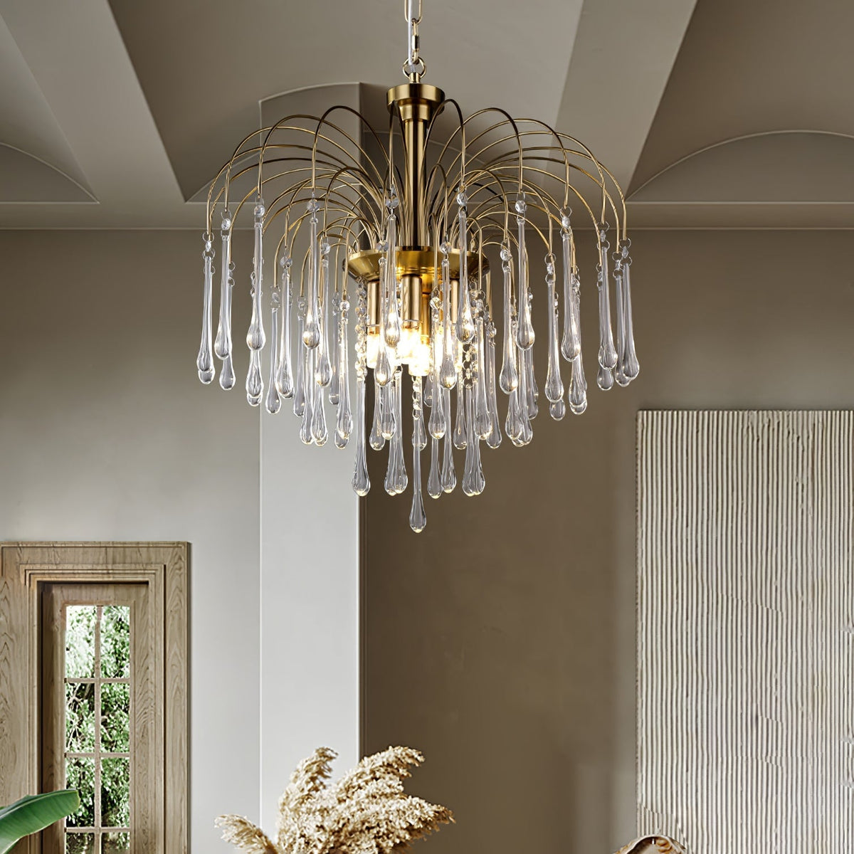 Lampadario Maltose — cascata di ottone e cristallo
