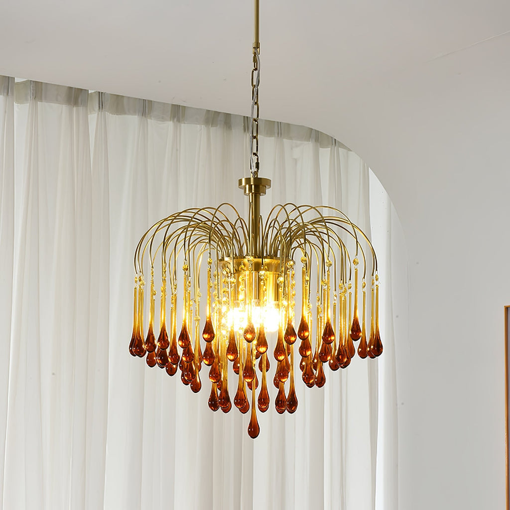 Lampadario Maltose — cascata di ottone e cristallo