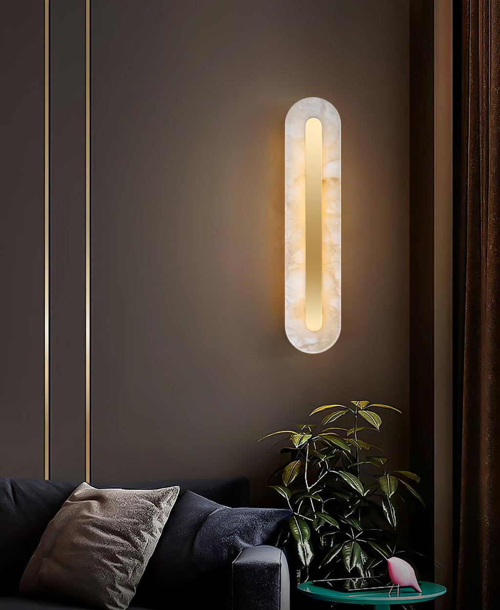 Rundad vägglampa i alabaster — integrerad LED, vertikal eller horisontell montering
