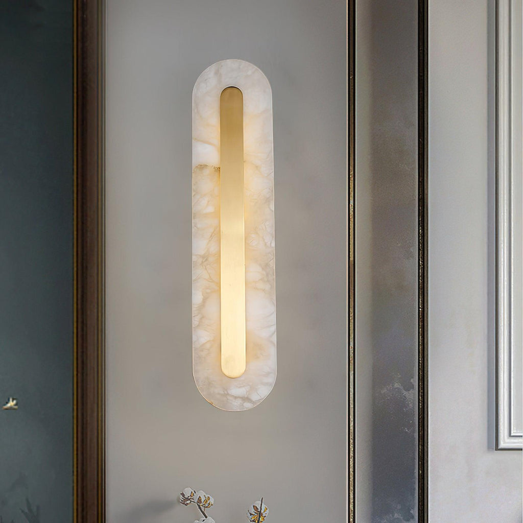 Rundad vägglampa i alabaster — integrerad LED, vertikal eller horisontell montering