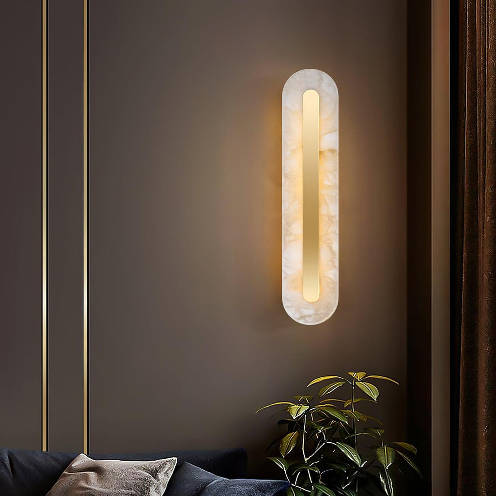 Rundad vägglampa i alabaster — integrerad LED, vertikal eller horisontell montering